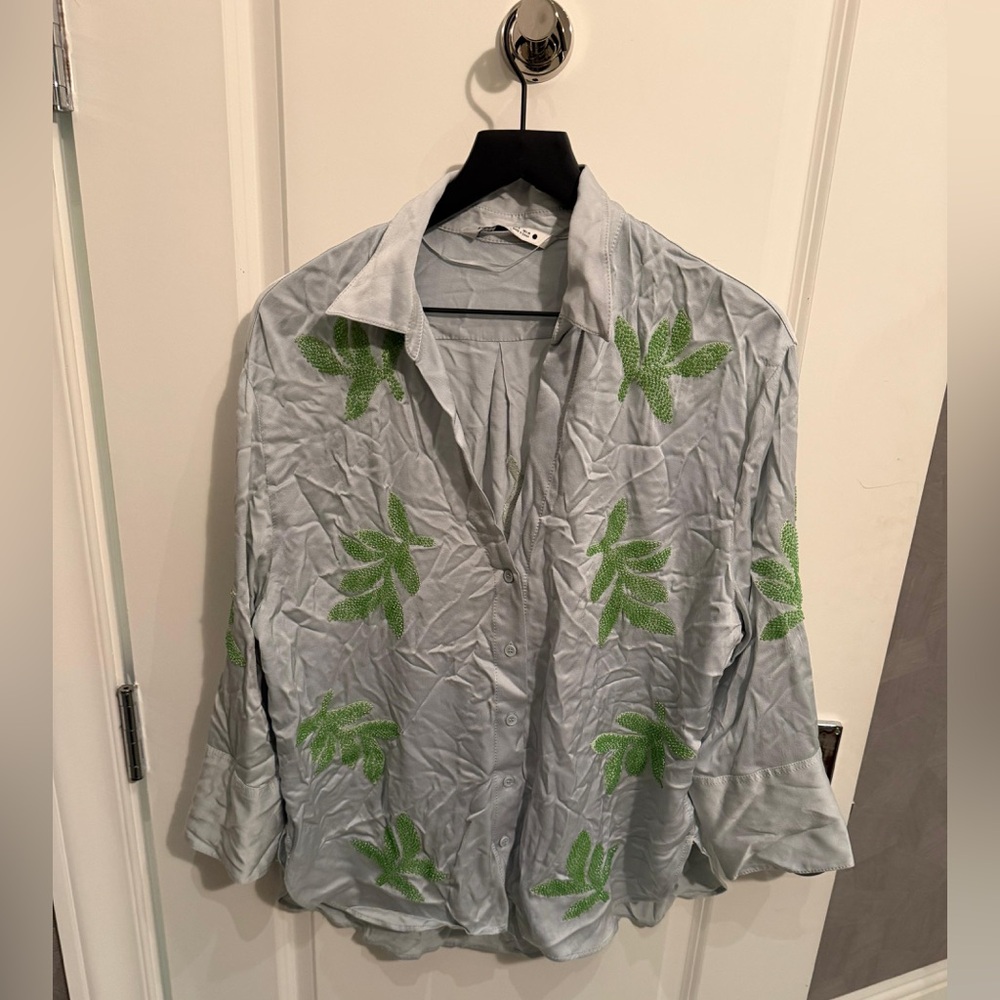 Set Zara Gray Shirt (s) & Pants (m) with Green Leaf Design